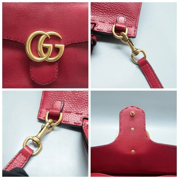 100% Authentic GUCCI GG Marmont Red Leather Satchel 922-12524 - Picture 7 of 12